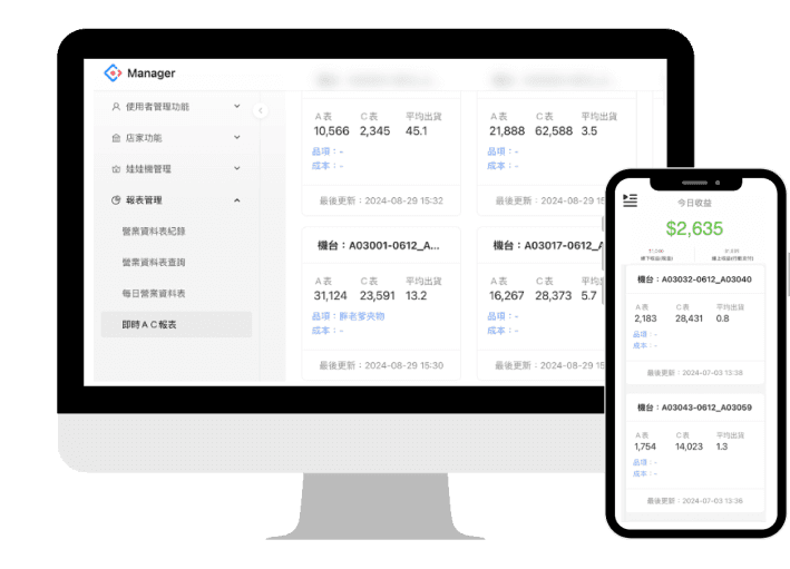 娃娃機後台 Manager 儀表板